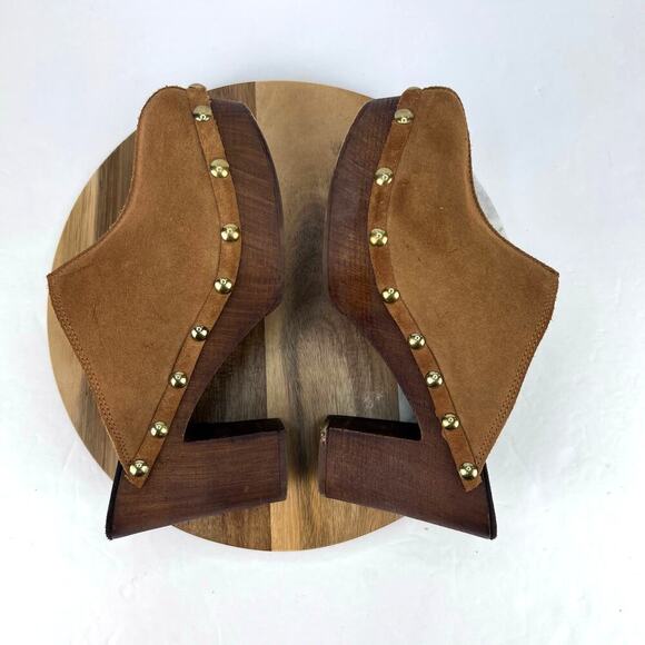 Y2K Seven Dials Wildin Brown Suede BOHO Studded Women's Clogs Sandals 9 EU40 - Picture 1 of 11